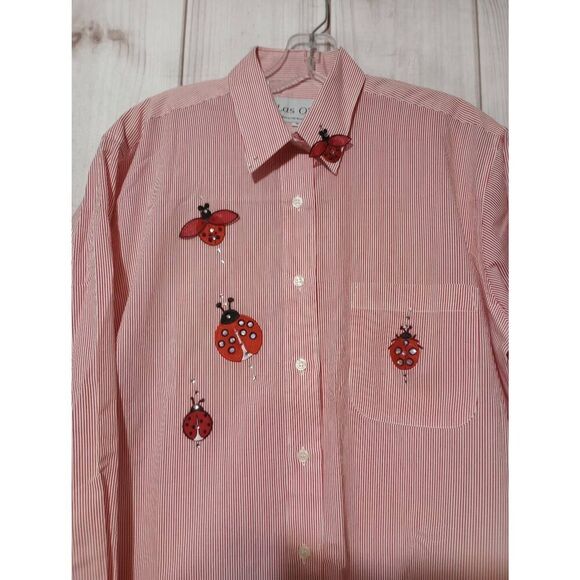 Las Olas Shirt Ladies Small Ladybug Button Front Long Sleeve - Picture 3 of 8